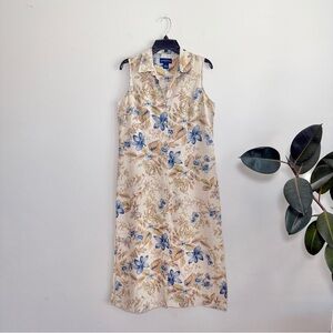 Charter Club sleeveless linen floral button up dress with side slits 12P